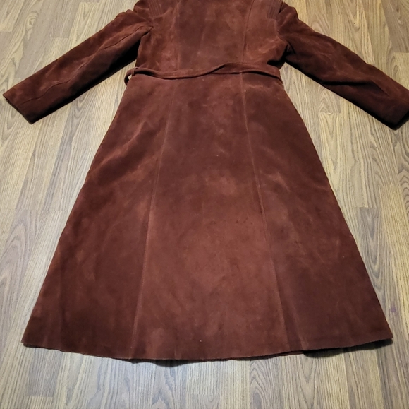 70s Vtg Suede Leather Full Length Coat w/ Real Fur Collar Size 17 Fits 10 C71 - Picture 8 of 13